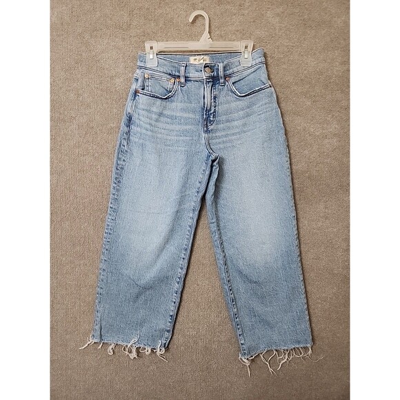 Madewell Denim - Madewell The Perfect Vintage Wide-Leg Crop Jeans Womens 27 Petite Blue Raw Hem